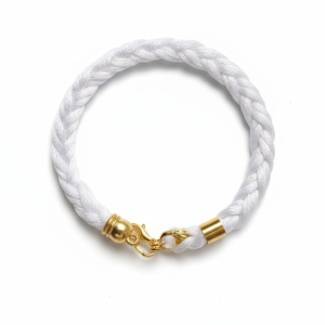 Woven White Rope Bracelet with Gold Clasp