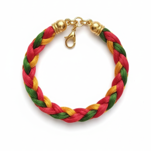 Multi-Color Woven Rope Bracelet with Gold Clasp