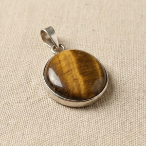 Natural Tiger Eye Stone Pendant - Original Tiger Stone Locket for Courage, Confidence & Protection (Silver Plated)