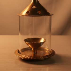 Premium Brass Akhand Deepak with Borosilicate Glass Cover - Deepstambh for Puja & Mandir