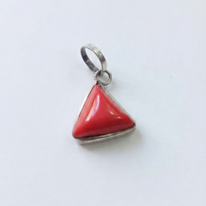 Natural Red Coral Triangle Pendant - Original Moonga Stone Locket for Mars (Mangal) Energy & Confidence