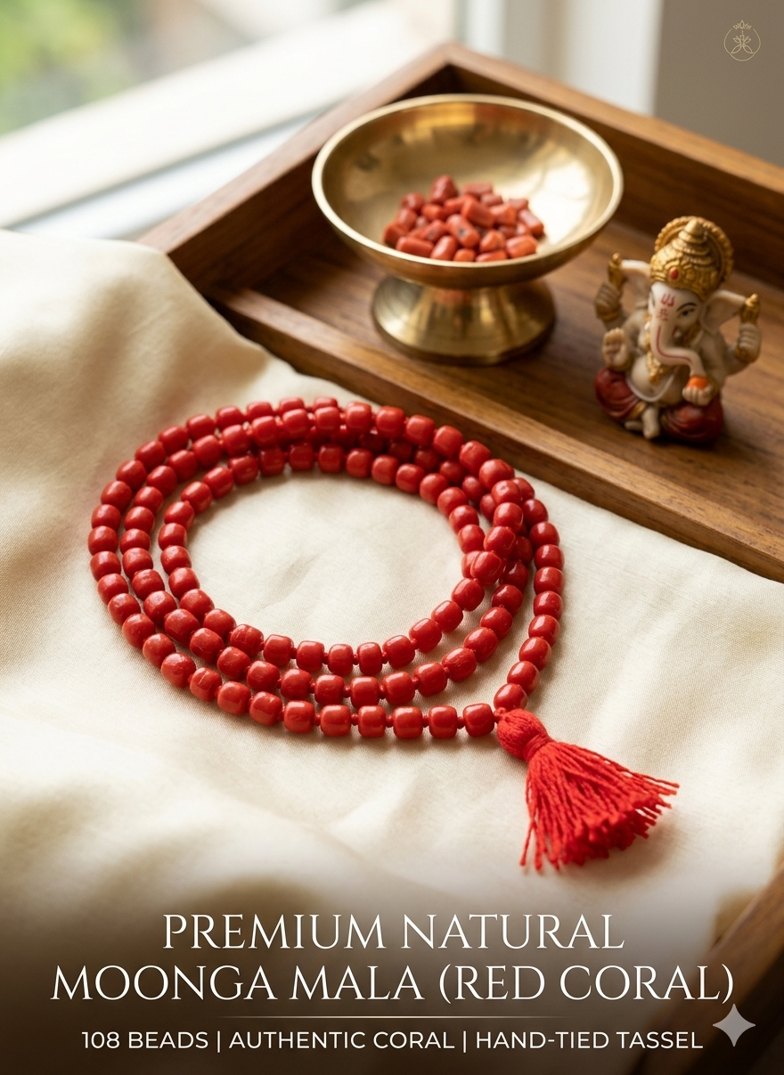 100% Original Red Moonga Mala (Red Coral) - 108 Beads Certified Premium Quality Rosary for Pooja & Jaap