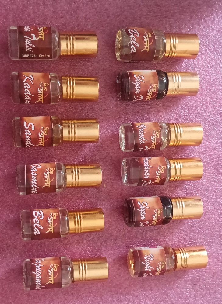Divya Attar Premium Collection (Pack of 12 x 3ml) | Long-Lasting Alcohol-Free Concentrated Roll-On Perfume Gift Set for Men & Women | Assorted Natural Fragrances (Bela, Sandal, Tulsi, Kadam, Rajnigandha & More)